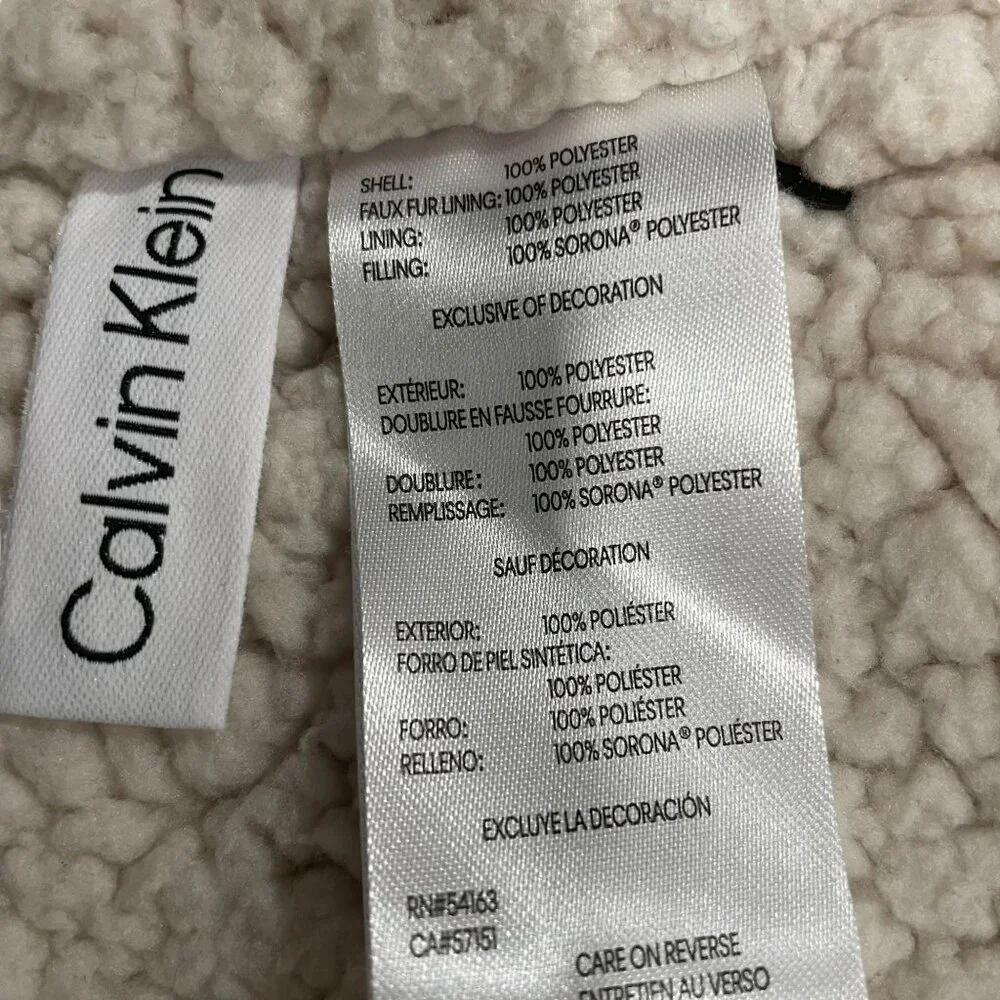 Calvin Klein Black Puffer Jacket L Water Resistant Sorona Aura‎ Faux Fur Lining